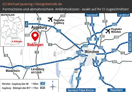 Anfahrtsskizzen erstellen / Wegbeschreibung Bobingen / München   Detailskizze | Industriepark Werk Bobingen GmbH & Co. KG (799)