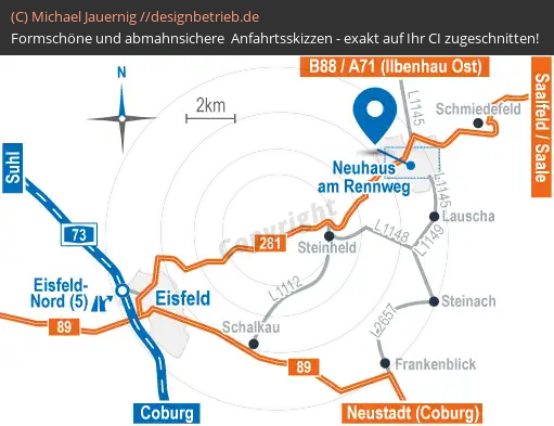 Anfahrtsskizzen erstellen / Wegbeschreibung Neuhaus am Rennweg   Übersichtskarte | Röchling Medical Solutions SE (801)