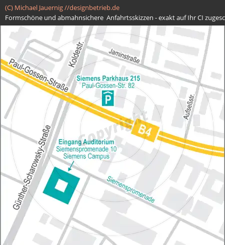 Anfahrtsskizzen erstellen / Wegbeschreibung Erlangen   Paul-Gossen-Str. | Siemens (806)