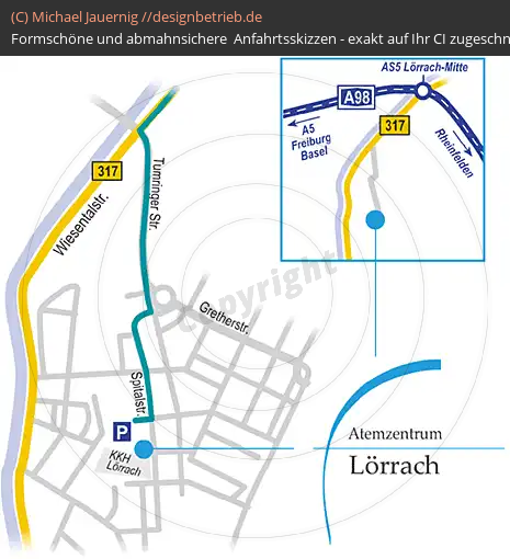 Anfahrtsskizzen erstellen / Wegbeschreibung Lörrach   Löwenstein Medical GmbH & Co. KG (82)