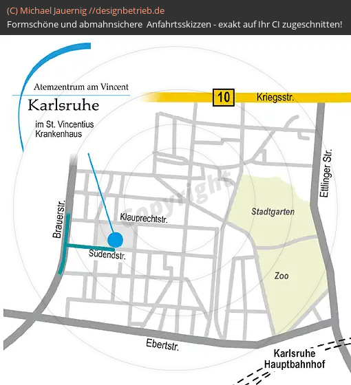 Anfahrtsskizzen erstellen / Wegbeschreibung Karlsruhe   Löwenstein Medical GmbH & Co. KG (99)